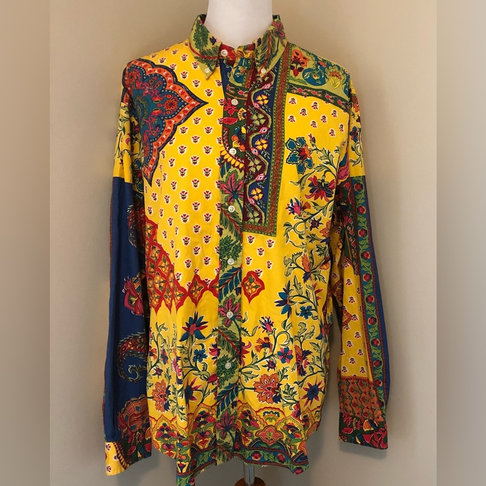 Ralph Lauren Vintage 90’s MultiColor Paisley Floral Button Down Shirt,Size-XL